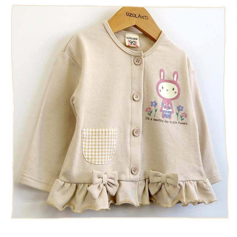 UZULAND カーディガン うさぎ フリル リボン 切替 子供服 長袖  