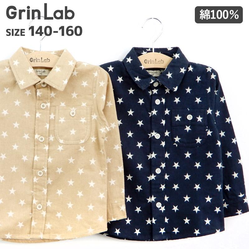 GrinLab ネルシャツ 子供 星 チェックシャツ 長袖 140cm 150cm