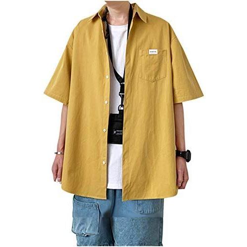 ゴスファング GO97YE2XL 選べる5色 ビッグシルエット シャツ ボタン ポケット 羽織り メンズシャツ 半袖シャツ ジャケット ダッフルバッグ