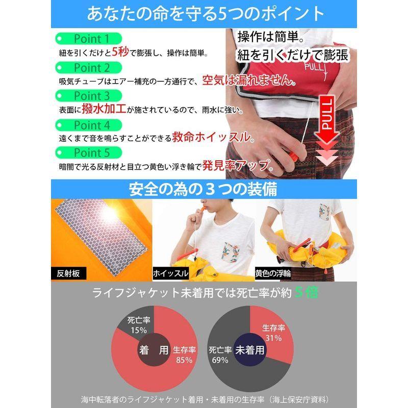 最新発見 ベルト ライフジャケット 釣り 手動膨張 黒 膨張 手動 自動 ライフジャケット