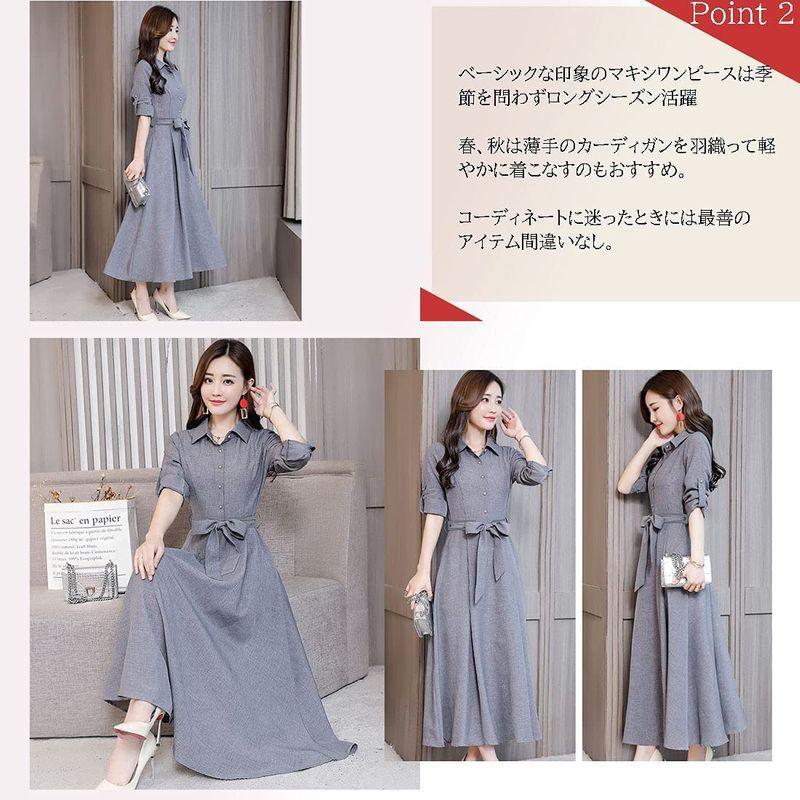 楽天カード分割 ビッグ ラフ ワンピース ドレス ベルト 付 襟 カラー フォーマル カジュアル 長袖 ロング 丈 韓国 薄手 タイト 綿 エプロ 高質で安価 Turningheadskennel Com