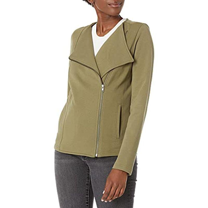 The Drop オリーブ レディース ライダースジャケット 長袖 ニット By ニット帽 Drop オリーブ K K M Store