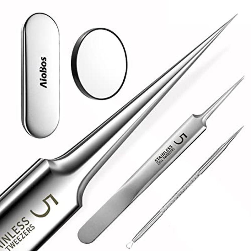 Aiobos 角栓ピンセット 10倍鏡 かくせんとり ニキビ取り ニキビ針 先端幅
