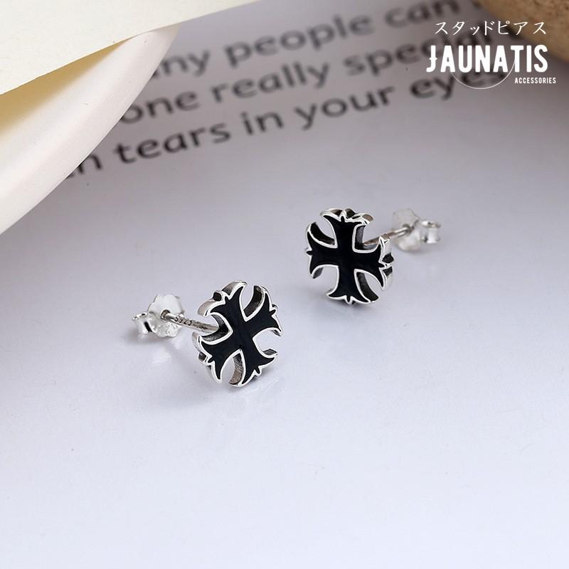 ピアス スタッドピアス 両耳 silver925 メンズ レディース ユニセックス 十字架 クロス 人気 ブラック かわいい カジュアル S925 アレルギー対応 おしゃれ | 