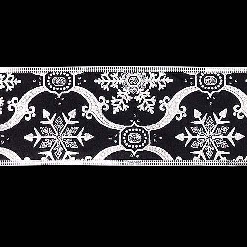 クリスマス装飾品 リボン オーナメント)65mm幅シルバースノーブラックリボン (ワイヤー入り) (450cm)(DF45/63) | 