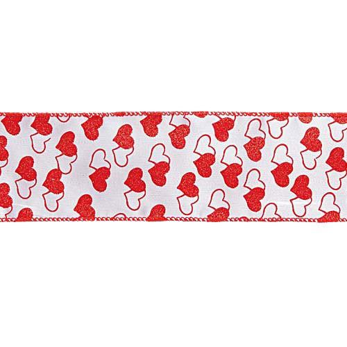 ハート バレンタイン 装飾 ディスプレイ)6.5cm幅シャイニーレッドハートホワイトリボン (ワイヤー入り) (450cm)(DF45/150) | 
