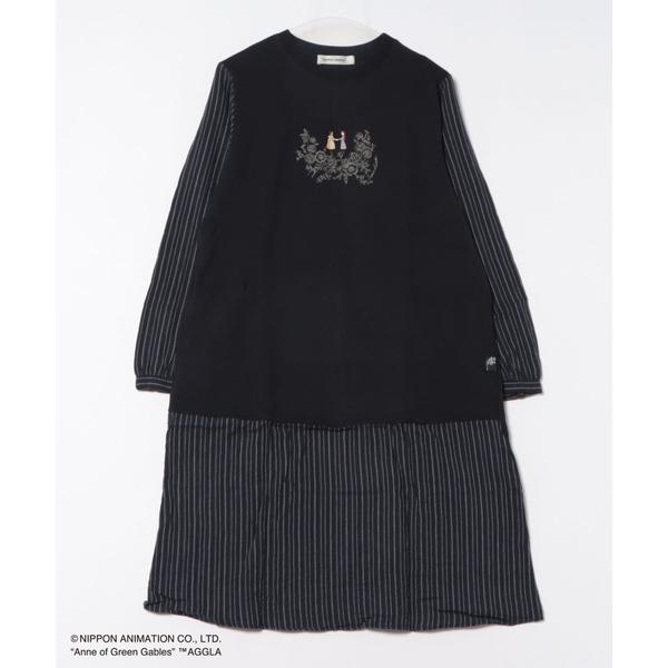 ワンピース SUPER HAKKA×世界名作劇場 「赤毛のアン」 線花と心の友刺繍 裏毛＋コットンシャーリング起毛ワンピース