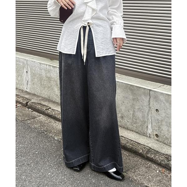 ワイドパンツ ジーンズ デニム デニムパンツ 「低身長/高身長サイズ有」柔らかワイドイージーデニムパンツ（Petitjo/slattgir） レディース