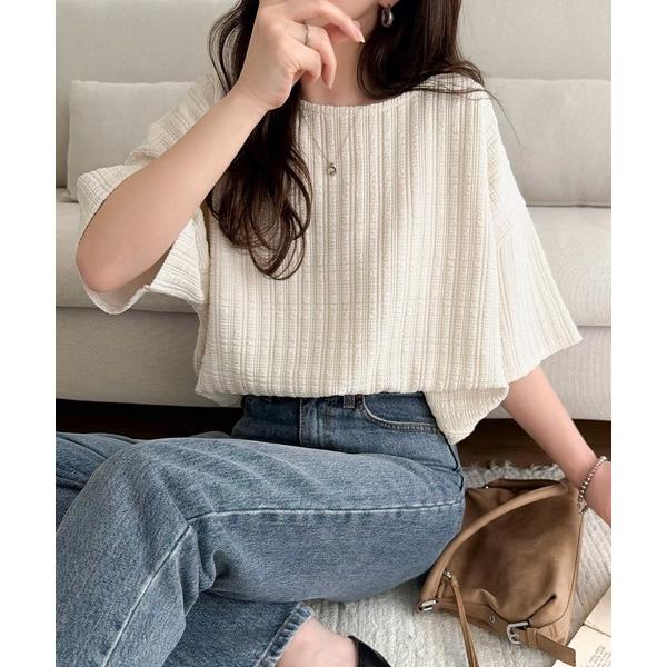 tシャツ 「予約受付中」ラフなのに品よく見える。軽やかぽこぽこフクレジャガードトップス（半袖） レディース（Yahoo!・ZOZOTOWN Yahoo!店）