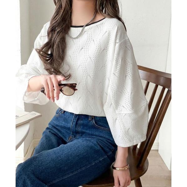 tシャツ さりげない配色で、一枚でサマになる。配色7分袖ジャガードトップス レディース（Yahoo!・ZOZOTOWN Yahoo!店）