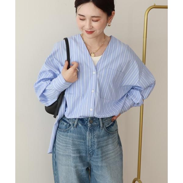 ブラウス シャツ 「イージーケア」ストライプVネックシャツ レディース（Yahoo!・ZOZOTOWN Yahoo!店）
