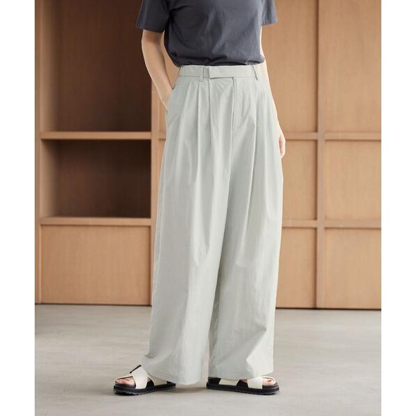 ワイドパンツ パンツ ナイロンコットン ワイドタックパンツ ウォッシャブル レディース