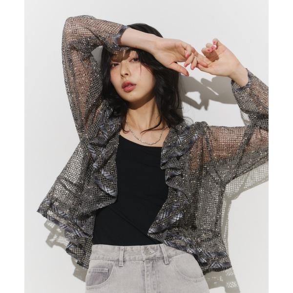 tシャツ MIXメッシュラッフルTOPS レディース