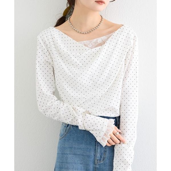 tシャツ 「6色展開」レースドッキングオフショルロンT レディース