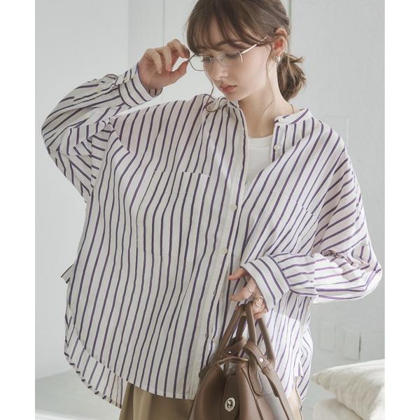 ブラウス シャツ 着丈が選べる オーバーサイズ バンドカラー シャツ / ストライプ / 無地 レディース（Yahoo!・ZOZOTOWN Yahoo!店）