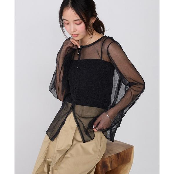 tシャツ 「forksy.」「エブリデイシリーズ」2WAY ニュアンス メロー ラメ シアートップス レディース