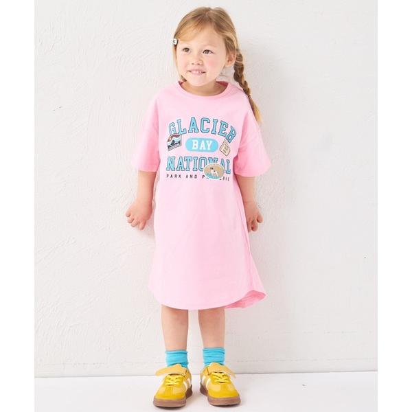 チュニック 「綿100%」「リンクコーデ」ガールズ ロゴプリント チュニックTシャツ キッズ 子供服 女の子