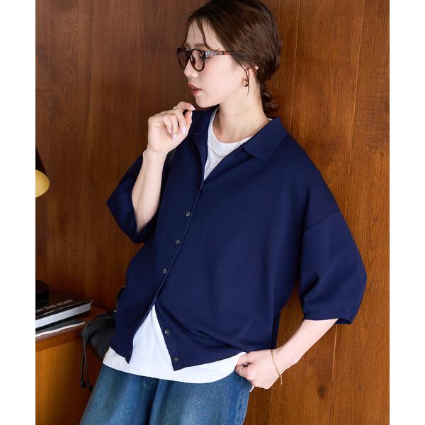 カーディガン 半袖 ＼待望の再入荷！／限定展開　「接触冷感」ポロ衿 半袖 ニット ボタン カーディガン レディース