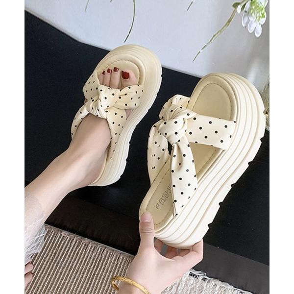 ドット柄リボン厚底サンダルレディース美脚