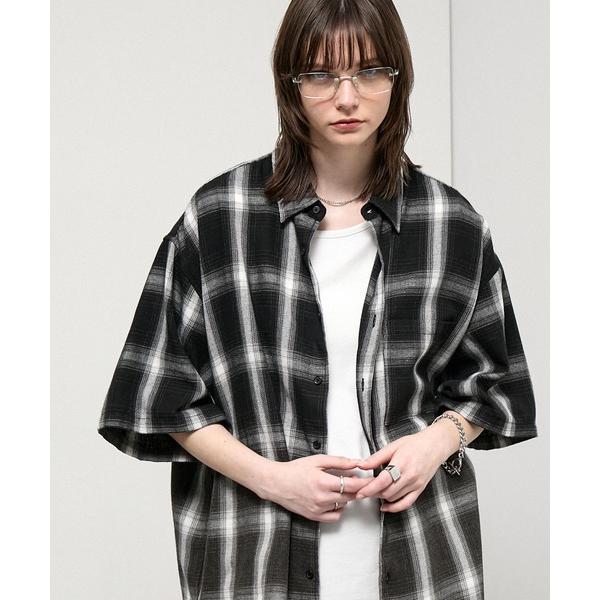 シャツ 半袖 「Alfred Alex」Vintage-Like Ombre Check Shirt /ヴィンテージライク グラデーション オーバーサイズ オンブレチェックシャツ