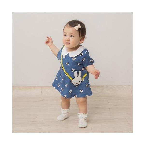 ベビー服 ロンパース miffy ミッフィー 半袖ロンパース 総柄ハニカムメッシュ