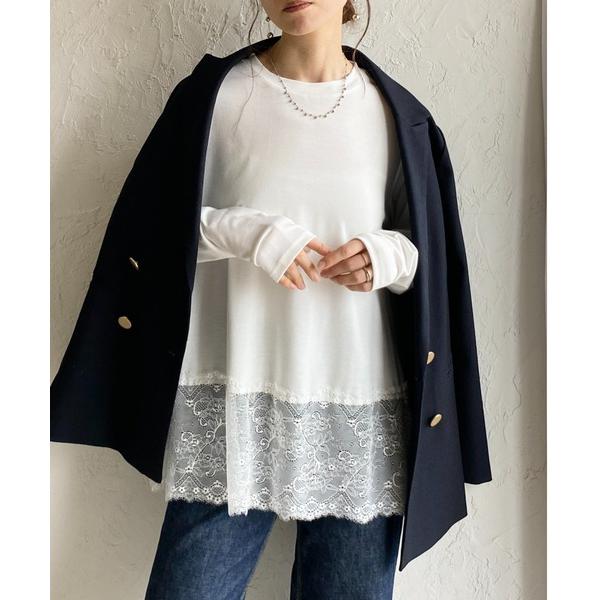 tシャツ 長袖 裾レースドッキングロンT レイヤードインナー トップス レディース
