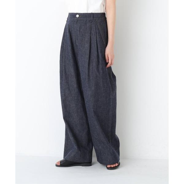 ワイドパンツ ジーンズ デニム デニムパンツ 「ウォッシャブル」綿麻ライトオンスデニムワイドパンツ レディース