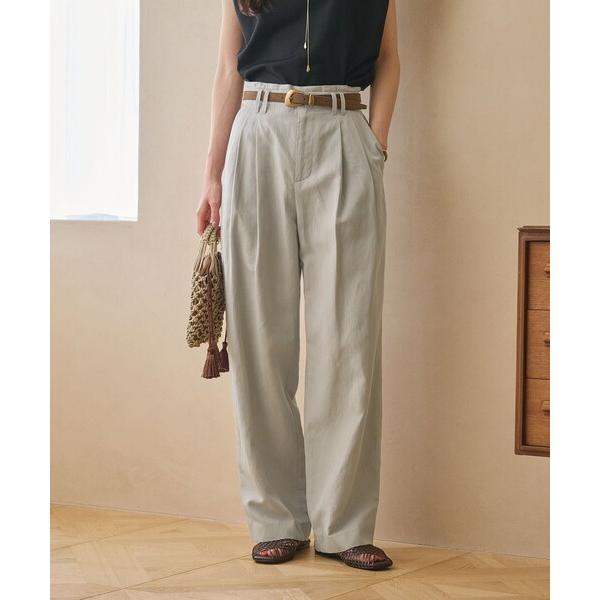 ワイドパンツ パンツ 麻ブレンド バックゴム タック ワイドパンツ レディース