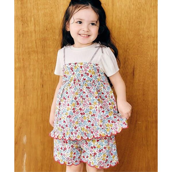 tシャツ 「リンク」フラワーフリルドッキングトップス_セットアップ可 キッズ 子供服 女の子（Yahoo!・ZOZOTOWN Yahoo!店）