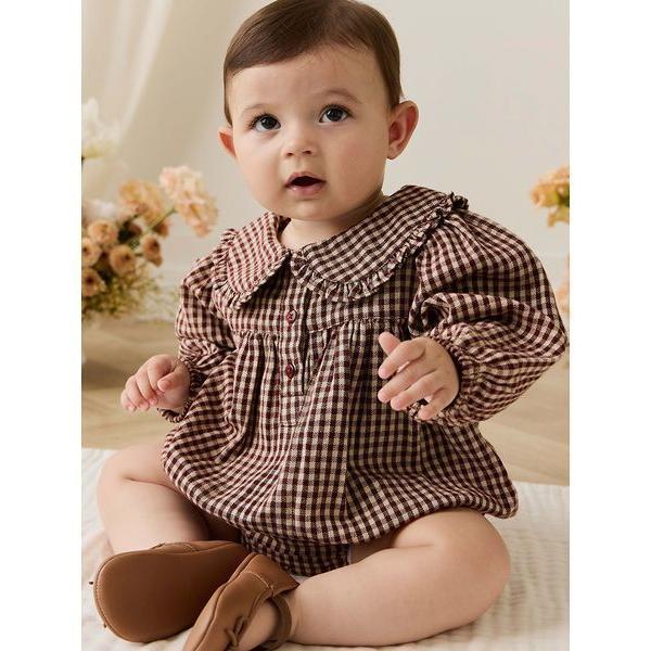 ベビー服 ロンパース 長袖プレイスーツCinnamon Gingham