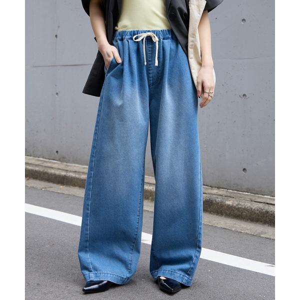 ワイドパンツ ジーンズ デニム デニムパンツ 10.5oz タックワイドシルエット イージー カーブデニムパンツ「速乾/マシンウォッシャブル/サステナブル」
