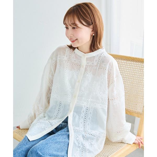 ブラウス シャツ 夏 スクエア刺繍レースブラウス｜シアーシャツ/シースルー/洗える/冷房対策 レディース