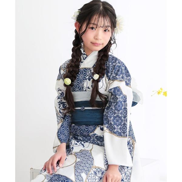 浴衣 ガールズポリ浴衣 子供ポリ浴衣2点セット （浴衣＋しわ兵児帯）吸水速乾 ポリエステル ジュニア 140cm/150cm KIMONOMACHIオリジナル　女の子 子供浴…