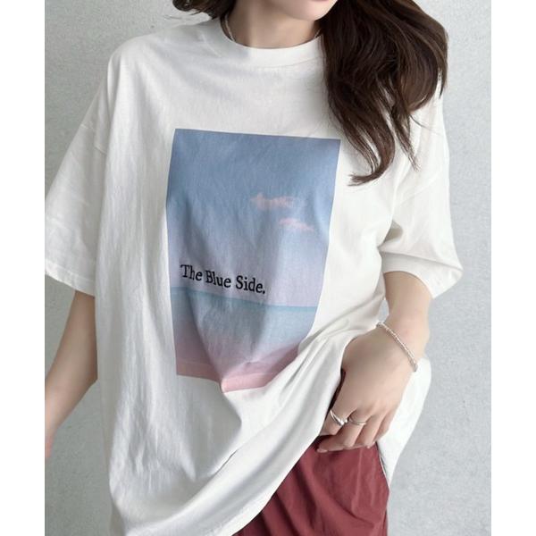 tシャツ フォトTシャツ ビッグシルエット オーバーサイズ ロゴT プリントT 半袖 カットソー チュニック 体型カバー カジュアル 夏服 レディース