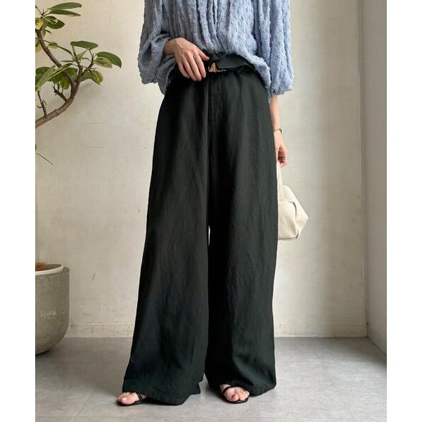ワイドパンツ パンツ ウエストギャザーリネンパンツ レディース