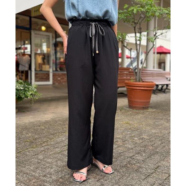 パンツ 「接触冷感」「UVカット」「コスパ」リネンライク配色イージーパンツ レディース