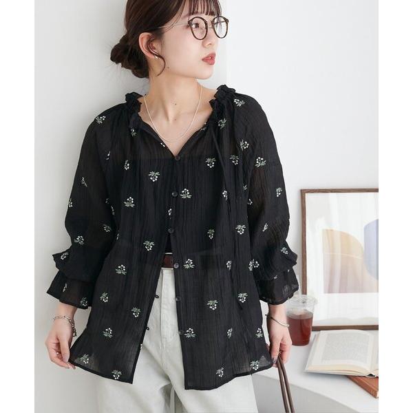 ブラウス シャツ 花柄刺繍衿フリルシャツ レディース（Yahoo!・ZOZOTOWN Yahoo!店）
