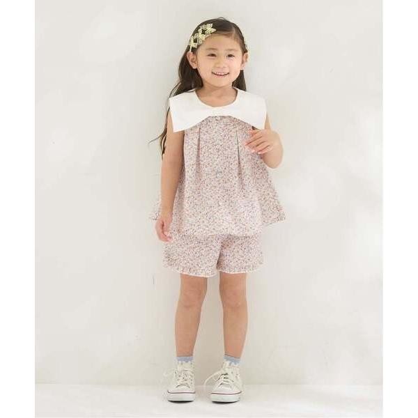 セットアップ リボン衿つきブラウス・裾フリルハーフパンツセット「子供服」「キッズ」「女の子」 キッズ 子供服 女の子