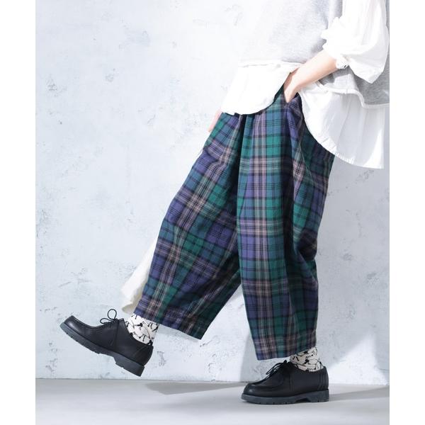ワイドパンツ パンツ ブラックウォッチな9分丈パンツ レディース