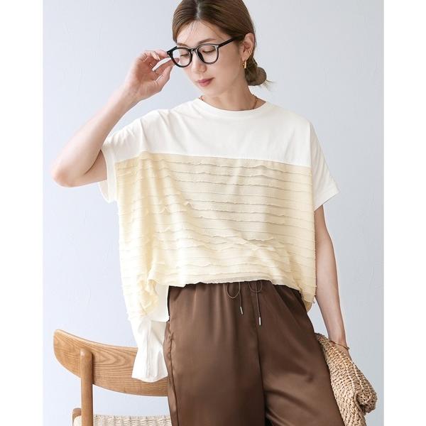 tシャツ 半袖 フリル切り替えワイドプルオーバー レディース