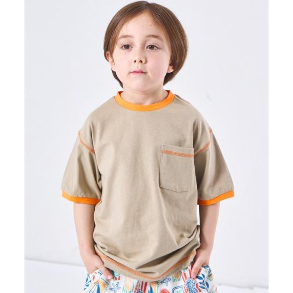 tシャツ 「綿100%」ユニセックス 配色ステッチ リンガー半袖Tシャツ キッズ 子供服 男の子 女の子