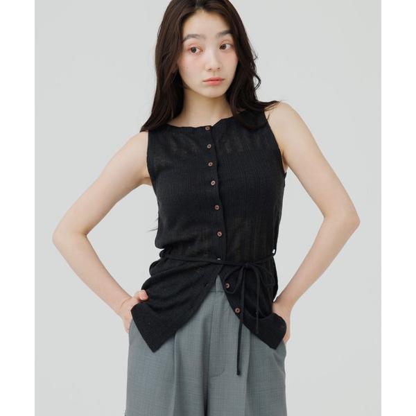 tシャツ rib button no sleeve tops（リブボタンノースリーブトップス） レディース