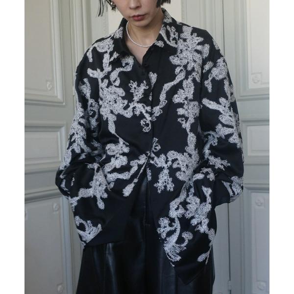 ブラウス シャツ MOLE YARN EMBROIDERY SATIN SHIRT レディース