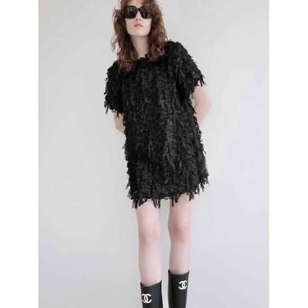 ワンピース 半袖 FRILL TEXTURE MINI DRESS