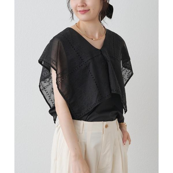 ブラウス シャツ 夏 スクエア刺繍レースブラウス レディース