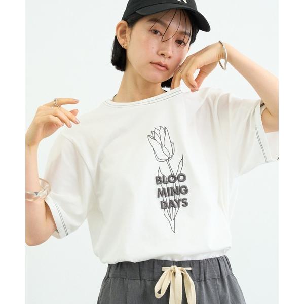 tシャツ 半袖 ZOZO限定接触冷感フラワープリント刺繍Tee レディース