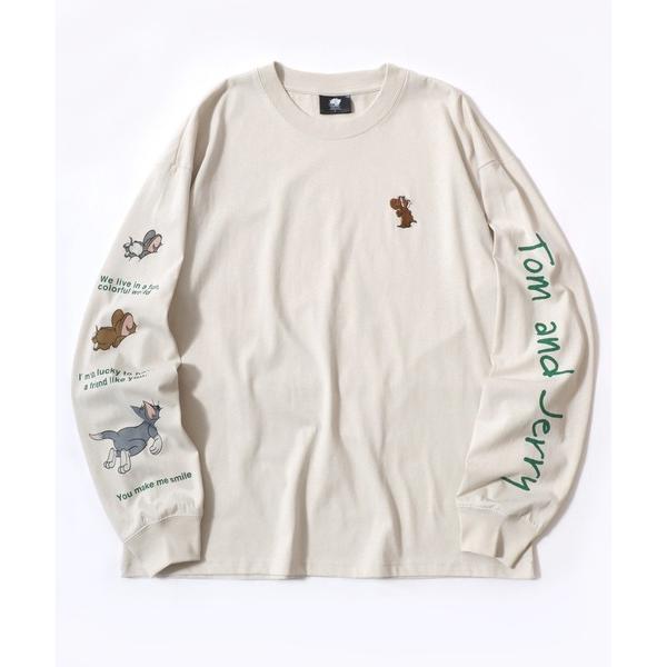 tシャツ 2026AW Tom and Jerry/トムとジェリー オーバーサイズ ワンポイント刺繍 袖プリント 長袖Tシャツ ロンT レディース メンズ レディース メンズ