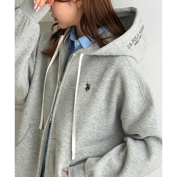パーカー GeeRA別注「U.S. POLO ASSN.」フード刺繍ビッグシルエットダブルジップパーカー レディース