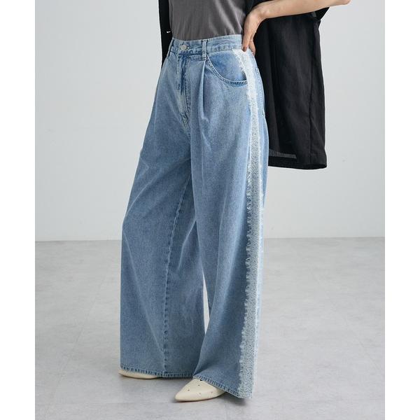 ワイドパンツ ジーンズ デニム デニムパンツ サイドレースデニムワイドパンツ レディース