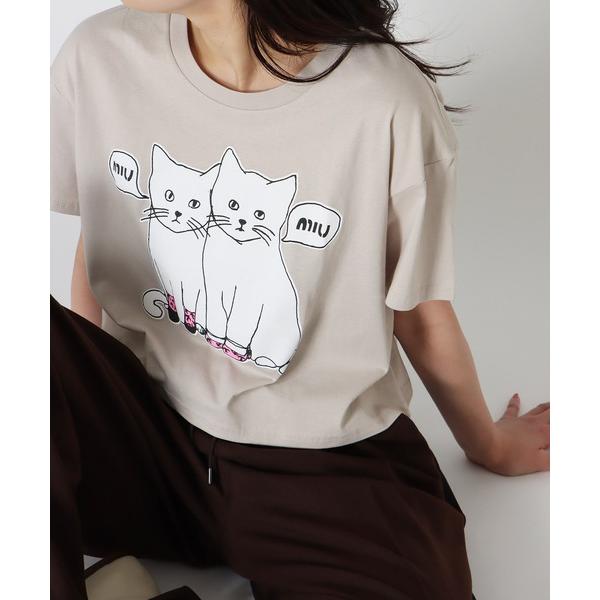 tシャツ 半袖 BLACK SCORE / MIU MIU CATS CROPPED TEE(ブラックスコア ミウミウキャットクロップド丈Tシャツ) レディース
